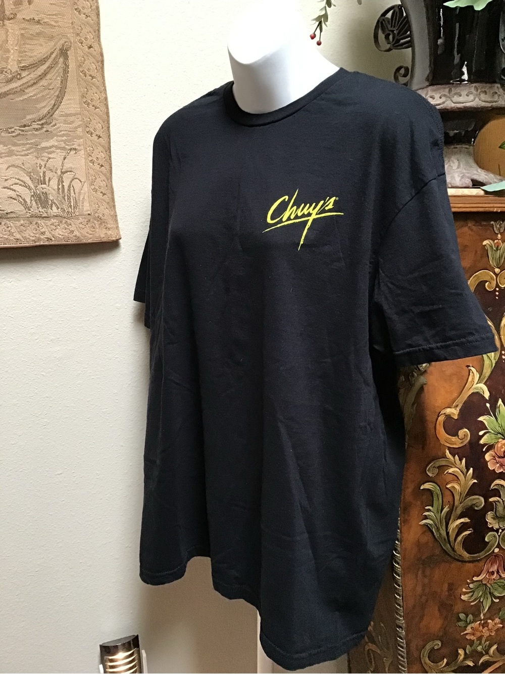 Chuy’s Llama Gildan Black T-Shirt with Yellow Script Logo